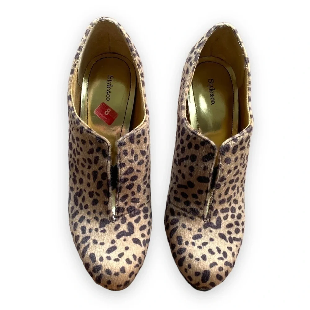 STYLE & Co Faux Fur Leopard Heeled Booties